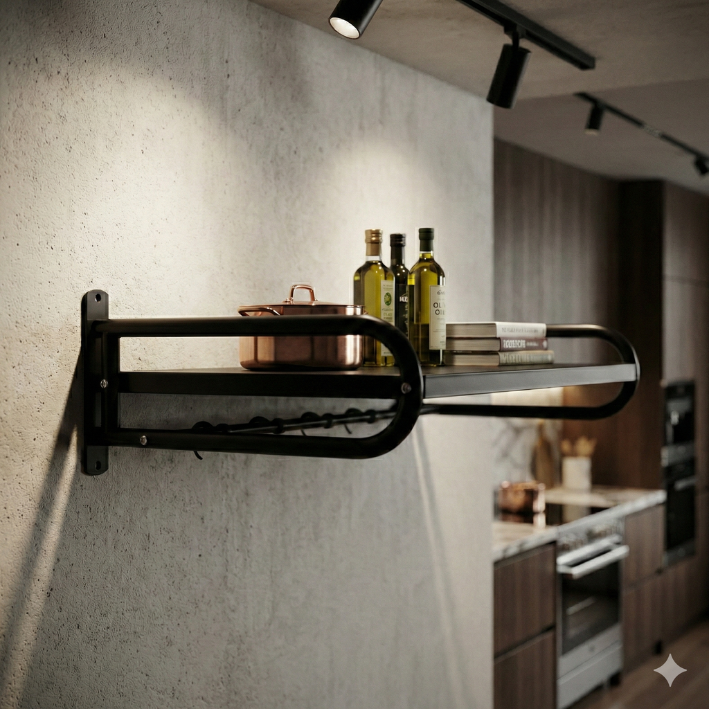 Étagère cuisine industrielle sur mur