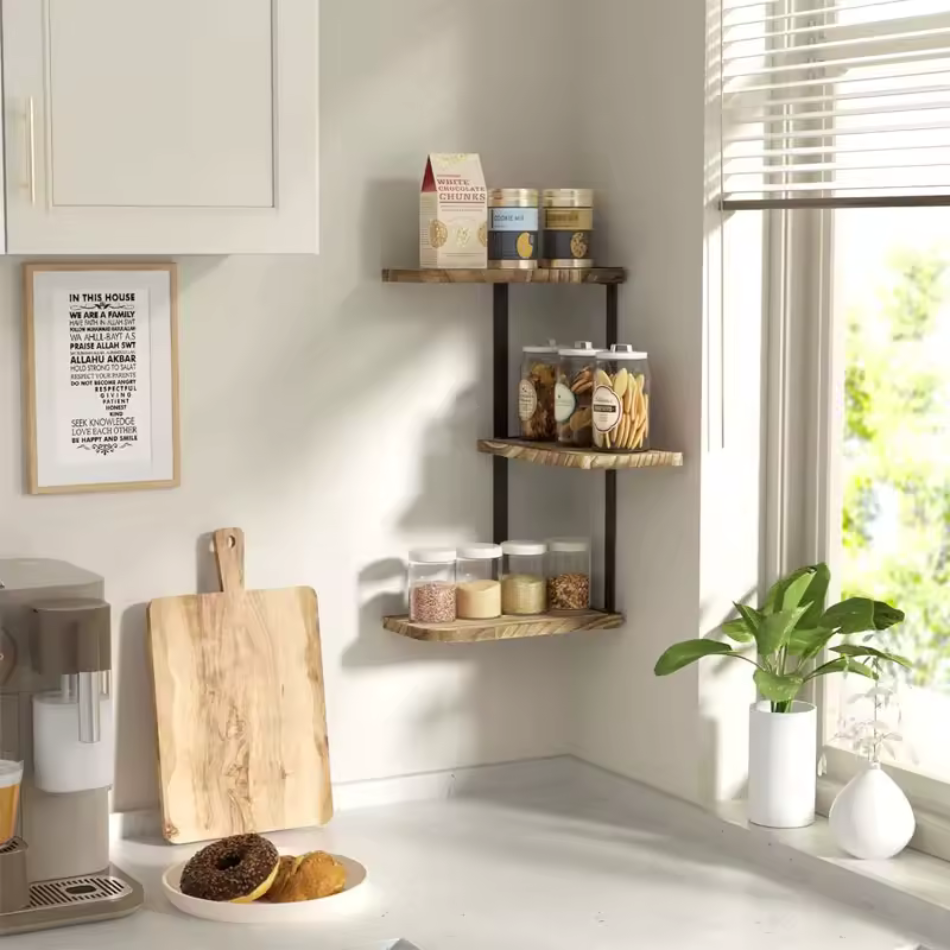 etagere cuisine murale bois angle