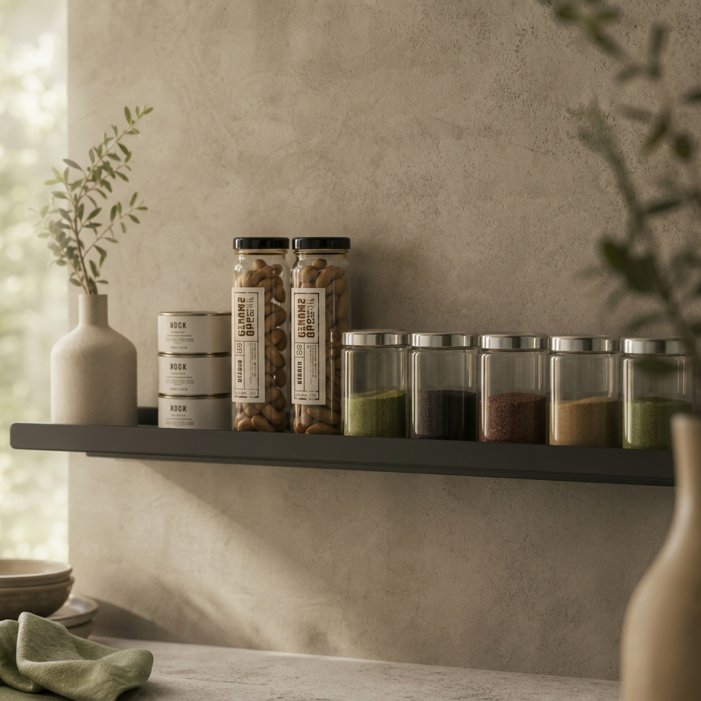 etagere grise avec eucalyptus
