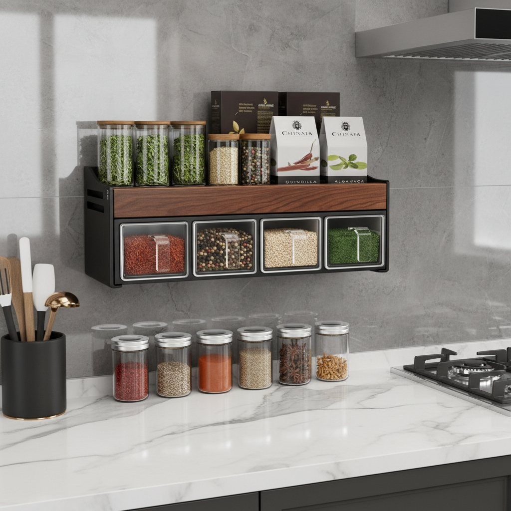 Étagère murale cuisine bois 4 casier