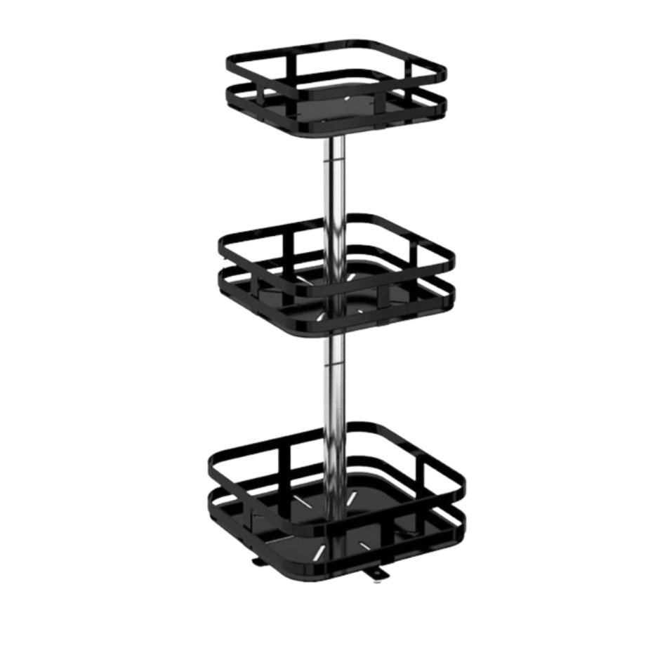etagere sur pied rotative sur fond blanc