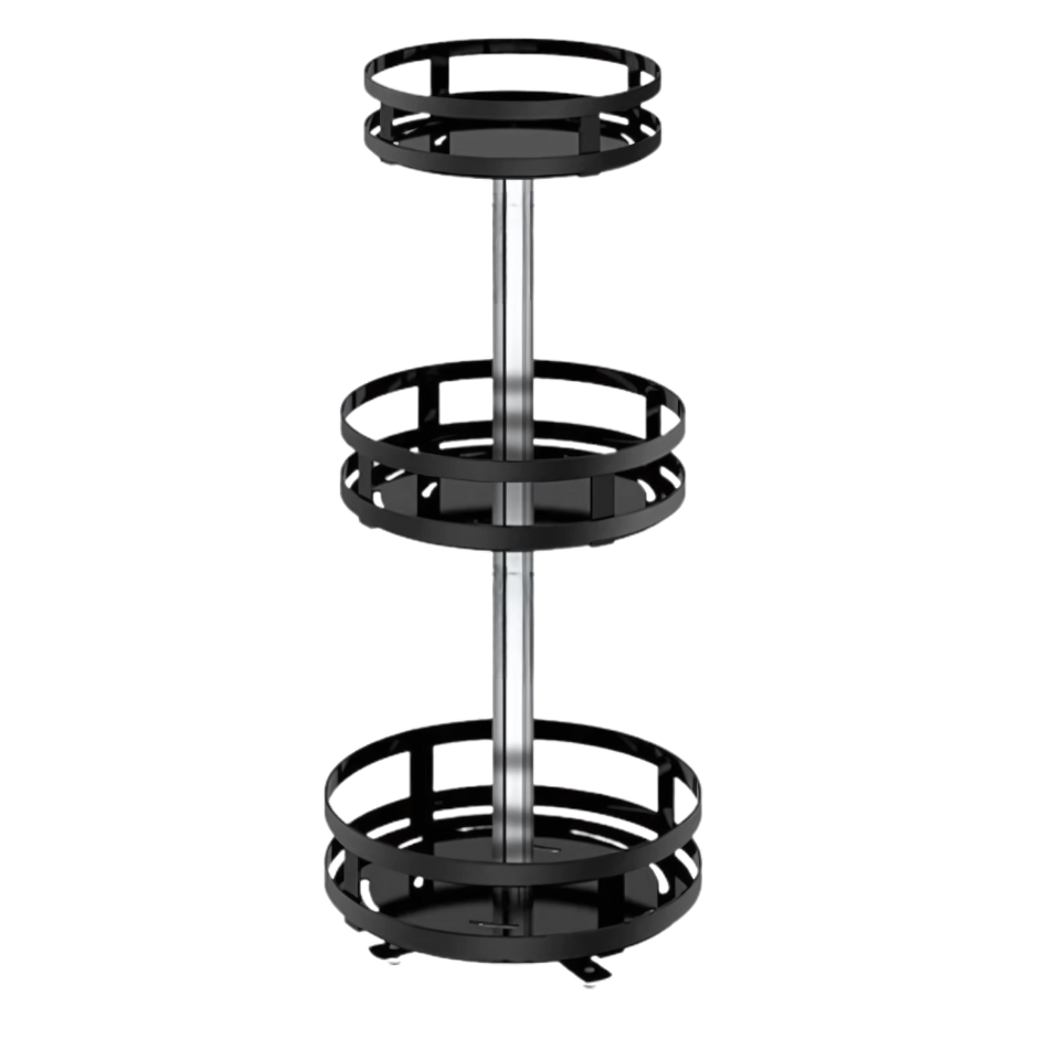 etagere sur pied rotative de 3 étages fond blanc