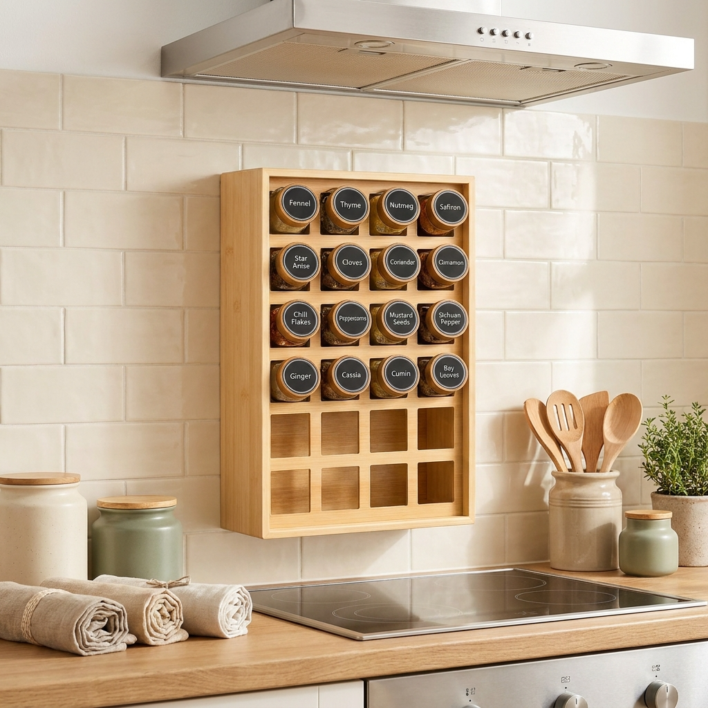 Étagère à épices murale en bois