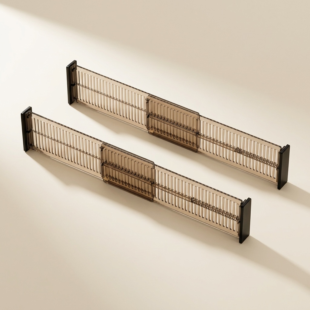 Design minimaliste et fonctionnalité absolue. Nos séparateurs extensibles en acrylique fumé s'adaptent à vos besoins pour un rangement intérieur parfait et harmonieux