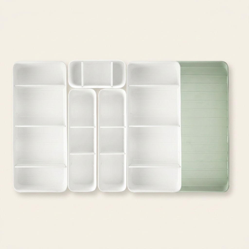 Grand bac de rangement modulable blanc et sauge