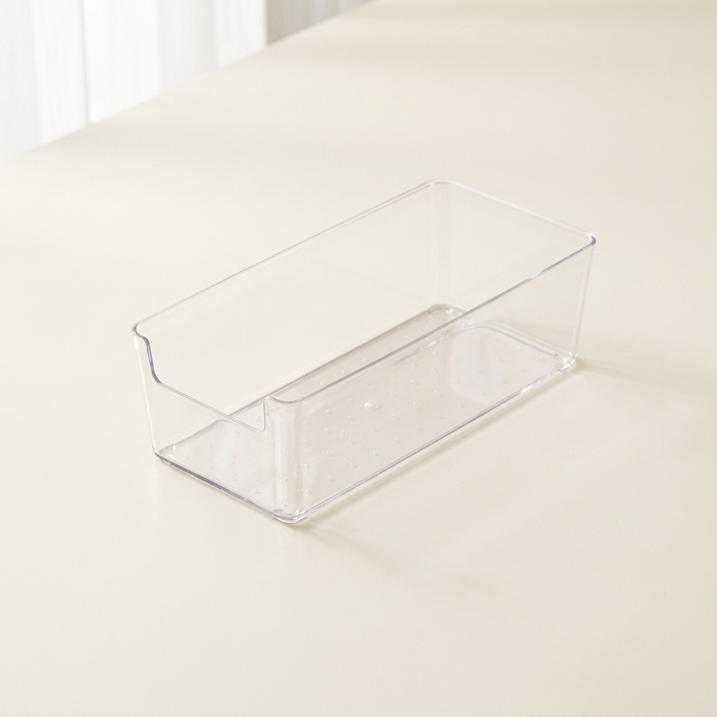 Long bac rectangulaire transparent sur fond ivoire