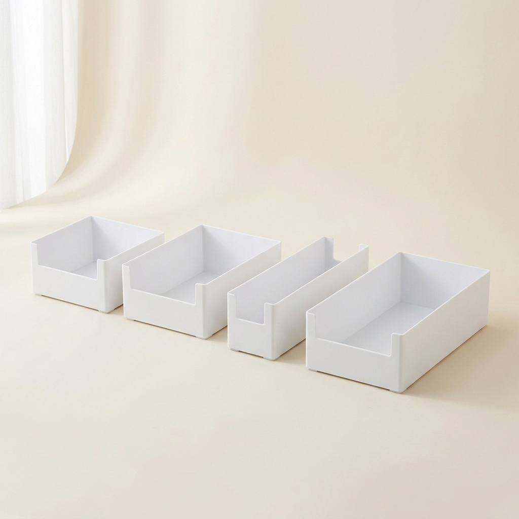 Bacs de rangement modulaires sur fond crème