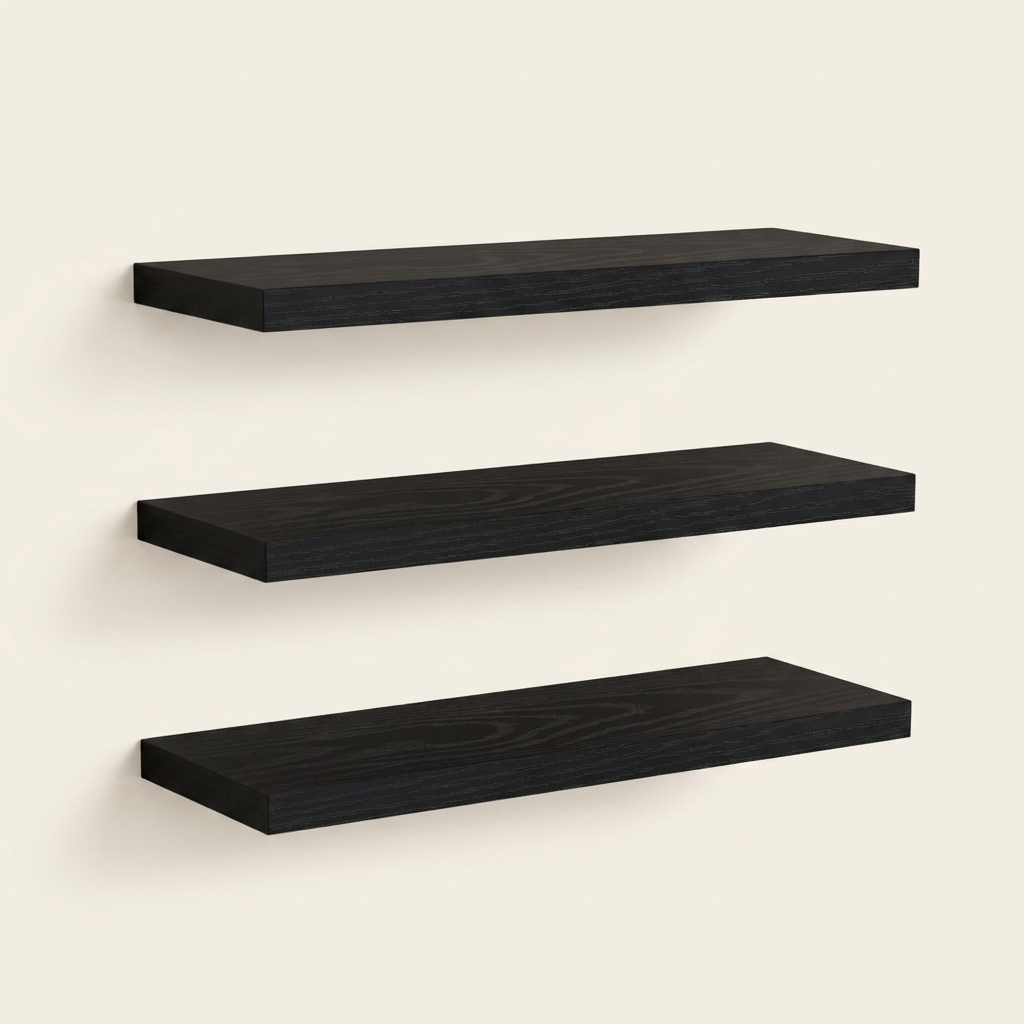Étagère murale noire minimaliste sur fond ivoire doux
