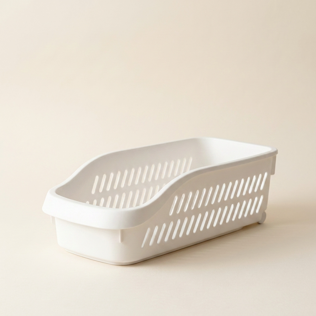 Panier de rangement blanc épuré, fond ivoire élégant 2