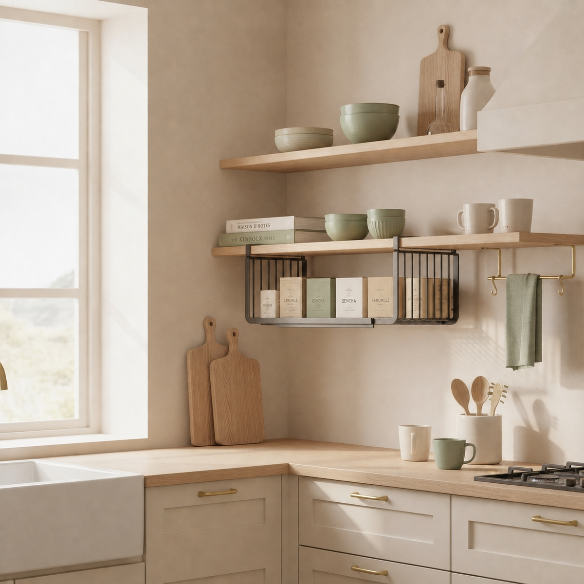 Optimisez l'espace de votre placard près de la zone de cuisson. Notre panier en métal organise intelligemment vos essentiels du quotidien avec élégance.