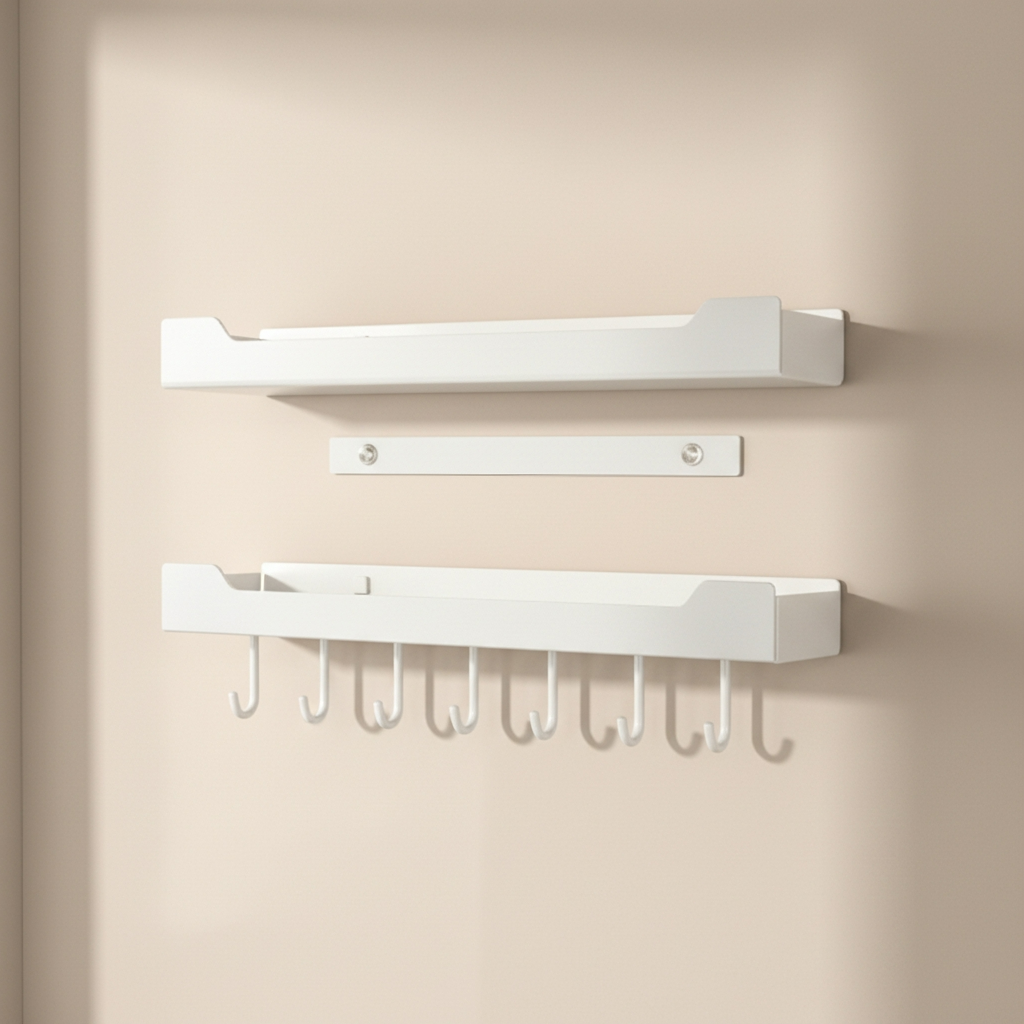 etagere murale cuisine blanche - Lot de 2