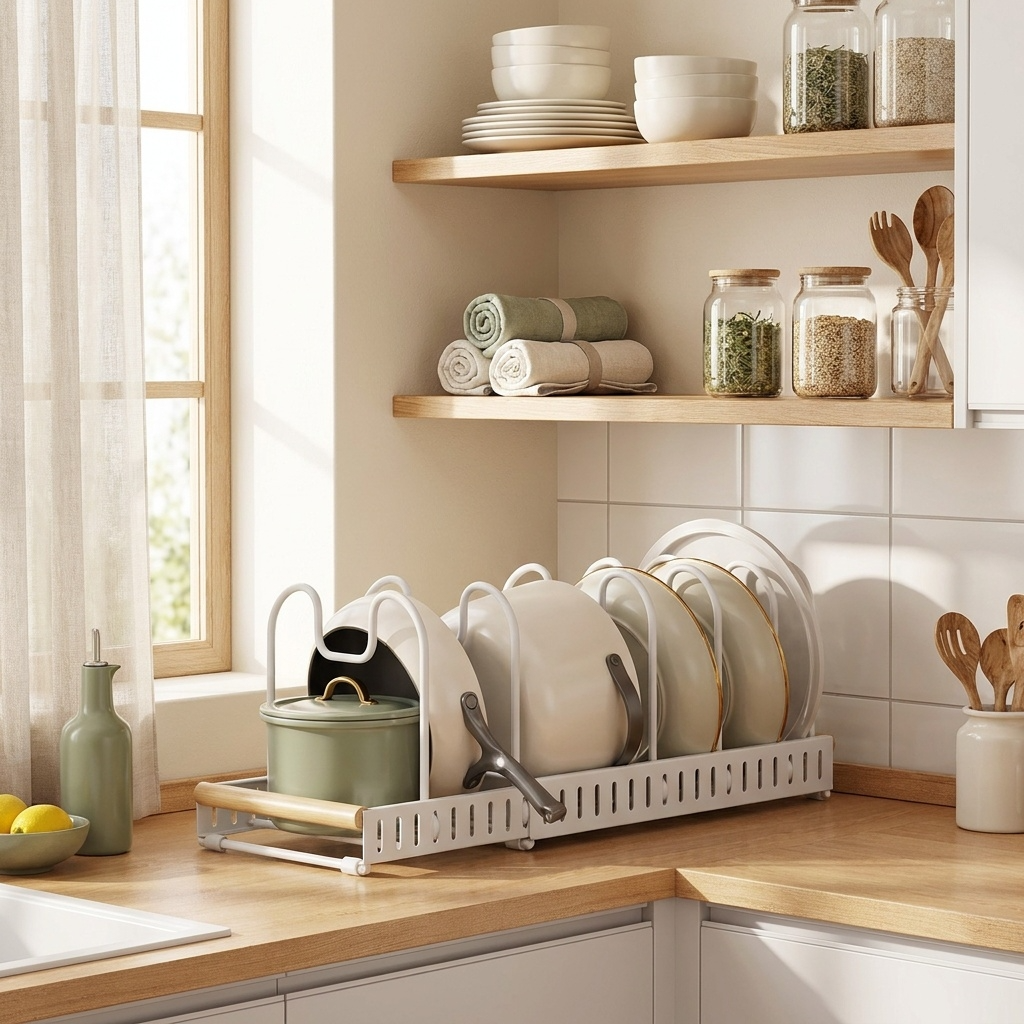 Élégant range-casseroles blanc pour plan de travail