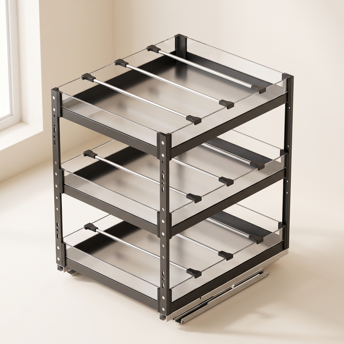 Rangement coulissant premium sur fond ivoire