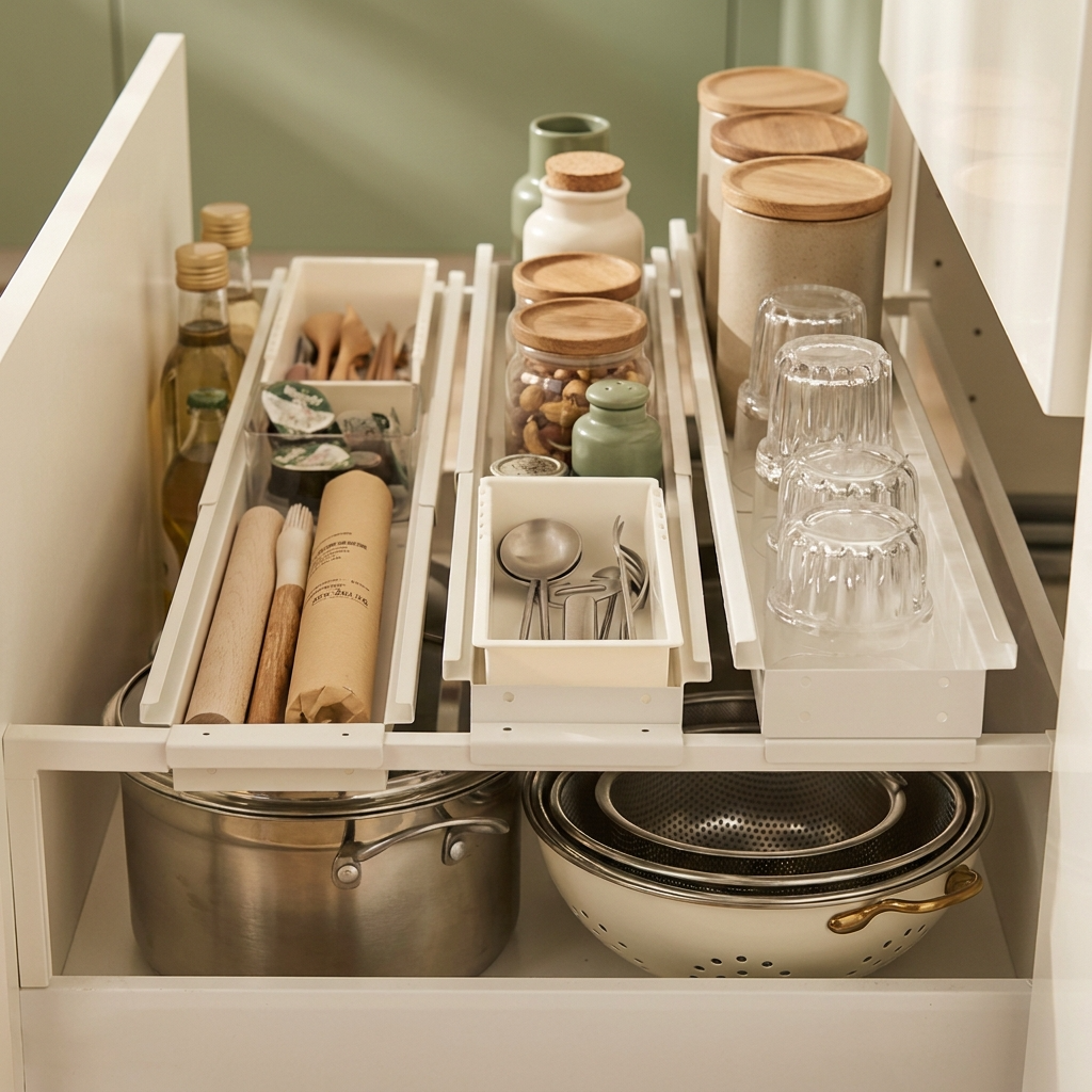 Optimisation élégante du casserolier avec étagère coulissante