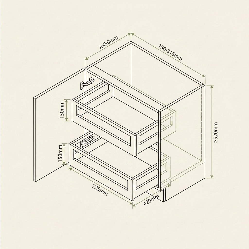 Dimensions caisson pour tiroir coulissant 800 mm