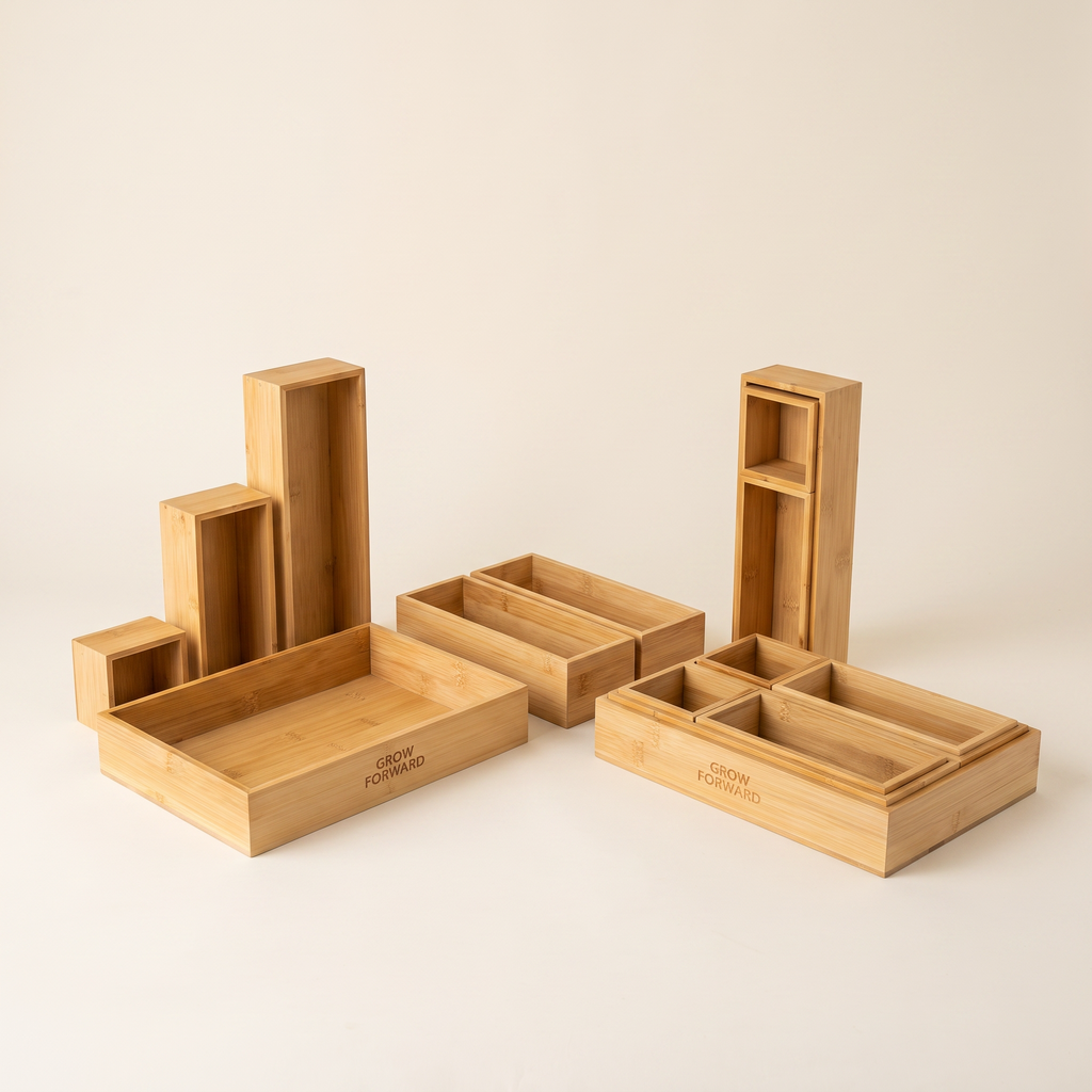 Set complet d'organisateurs modulables en bambou naturel