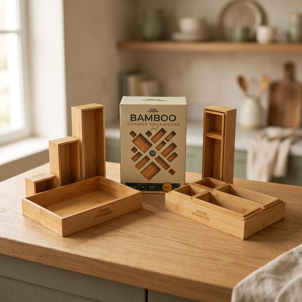 Set complet d'organisateurs modulables en bambou naturel