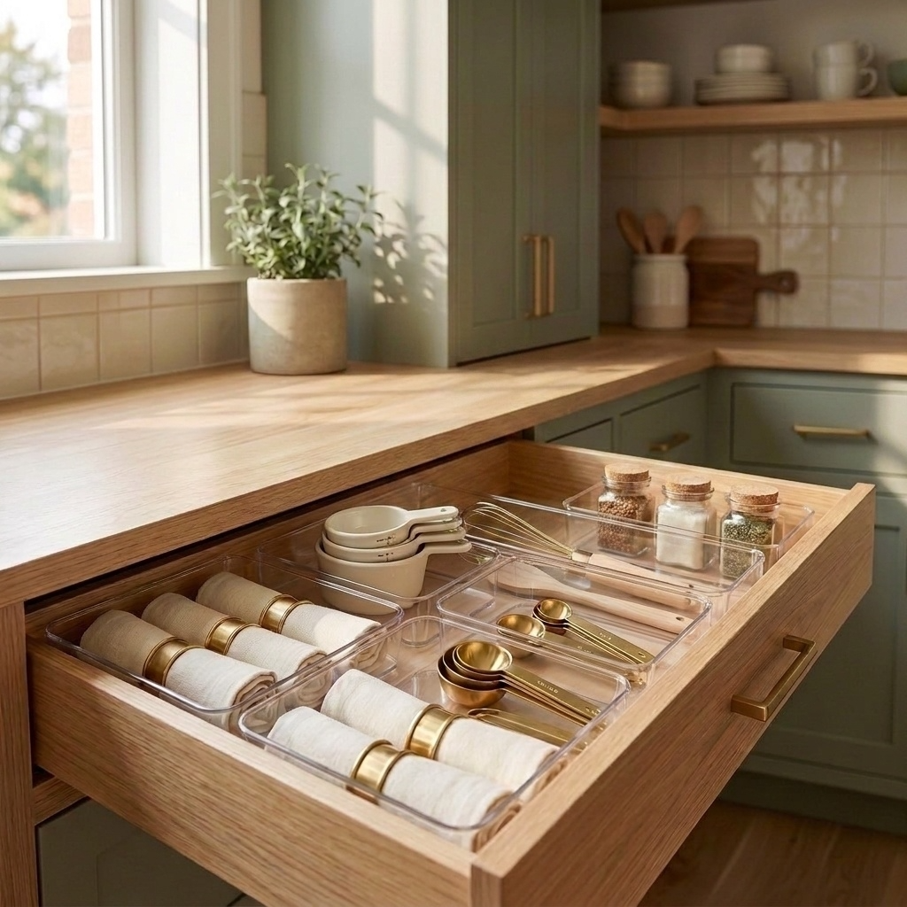 Rangement élégant pour vos ustensiles et serviettes